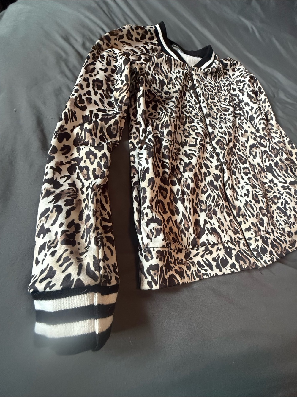 Leopard Print Bomber Jacket in Black, Cream & Brown